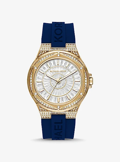 Montre Lennox surdimensionnée dorée à pavé et à bracelet en silicone