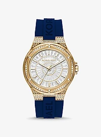 Montre Lennox surdimensionnée dorée à pavé et à bracelet en silicone