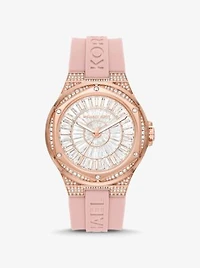 Oversized Lennox Pavé Rose Gold-Tone and Silicone Watch