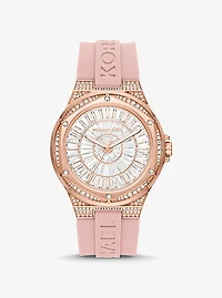 Oversized Lennox Pavé Rose Gold-Tone and Silicone Watch