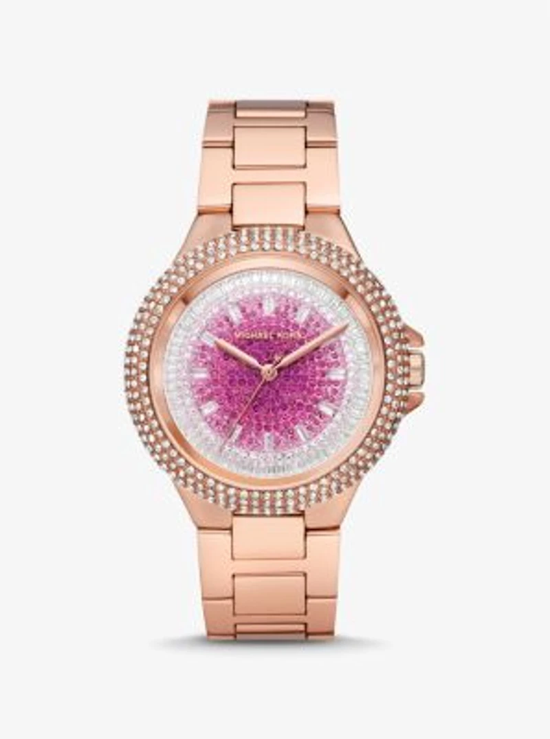 Montre Camille surdimensionnée de ton or rose à pavé à effet ombré
