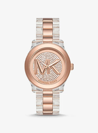 Runway Pavé Rose Gold-Tone and Acetate Watch
