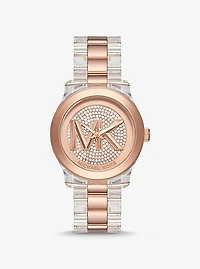 Runway Pavé Rose Gold-Tone and Acetate Watch