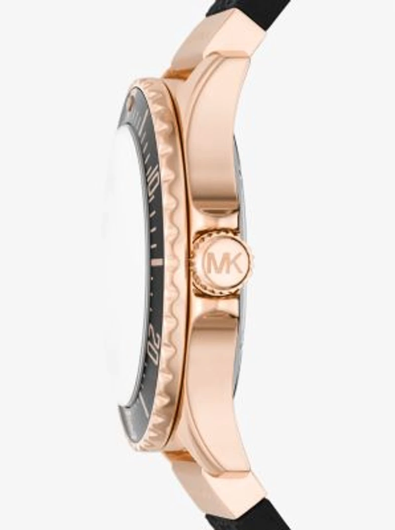 Oversized Slim Everest Pavé Rose-Gold Tone and Embossed Silicone Watch