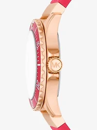 Oversized Slim Everest Pavé Rose-Gold Tone and Embossed Silicone Watch