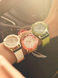 Oversized Slim Everest Pavé Rose-Gold Tone and Embossed Silicone Watch