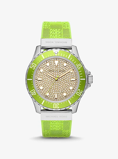 Oversized Slim Everest Pavé Silver-Tone and Embossed Silicone Watch