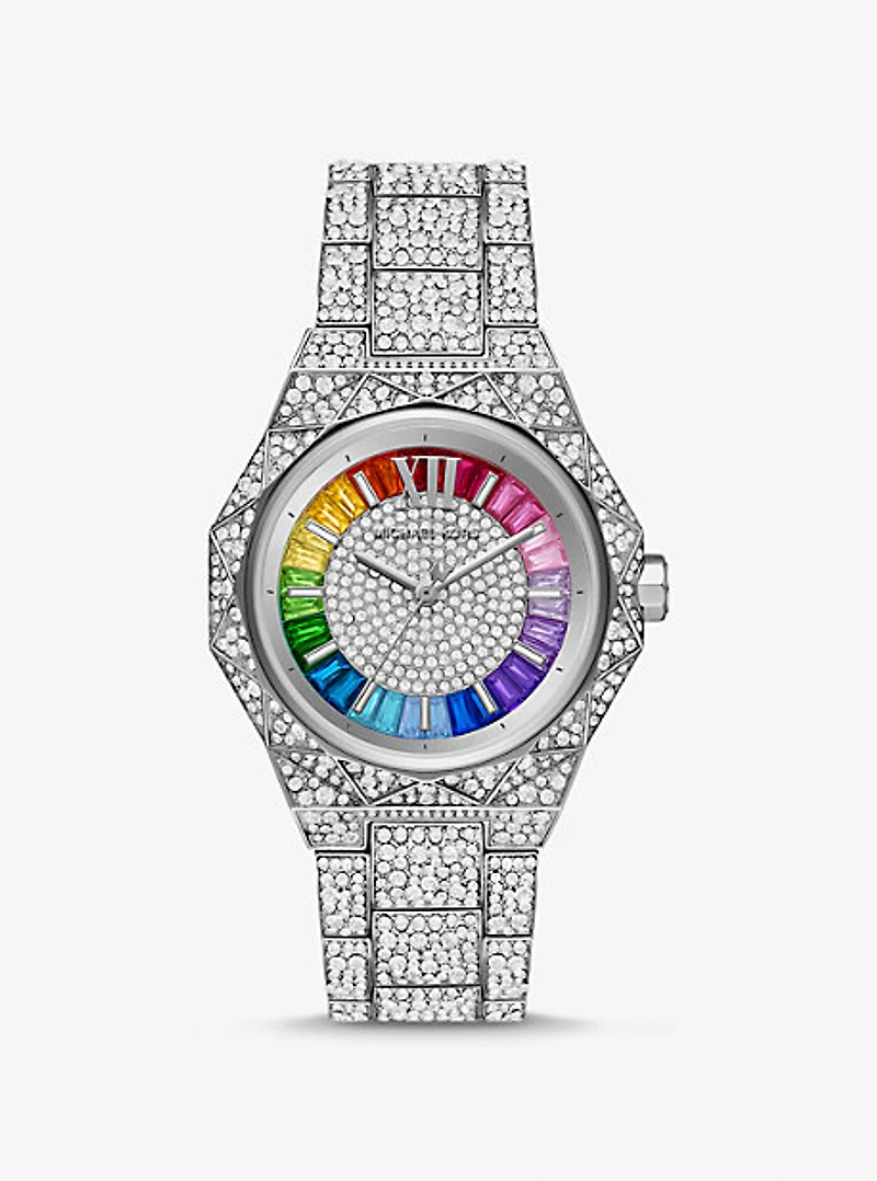Montre Raquel surdimensionnée argentée à pavé arc-en-ciel de la Fierté en édition limitée