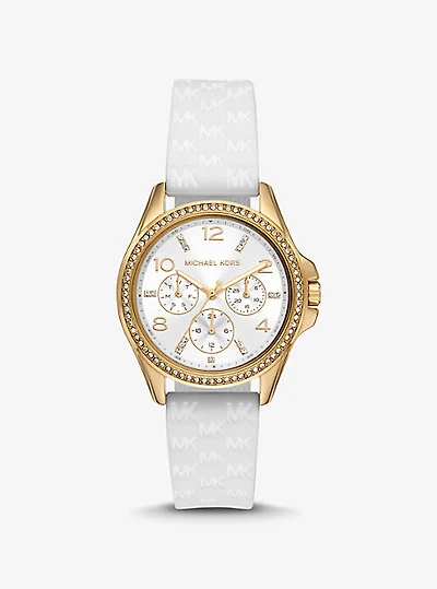 Mini Pilot Pavé Gold-Tone and Logo Silicone Watch