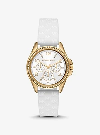 Mini Pilot Pavé Gold-Tone and Logo Silicone Watch