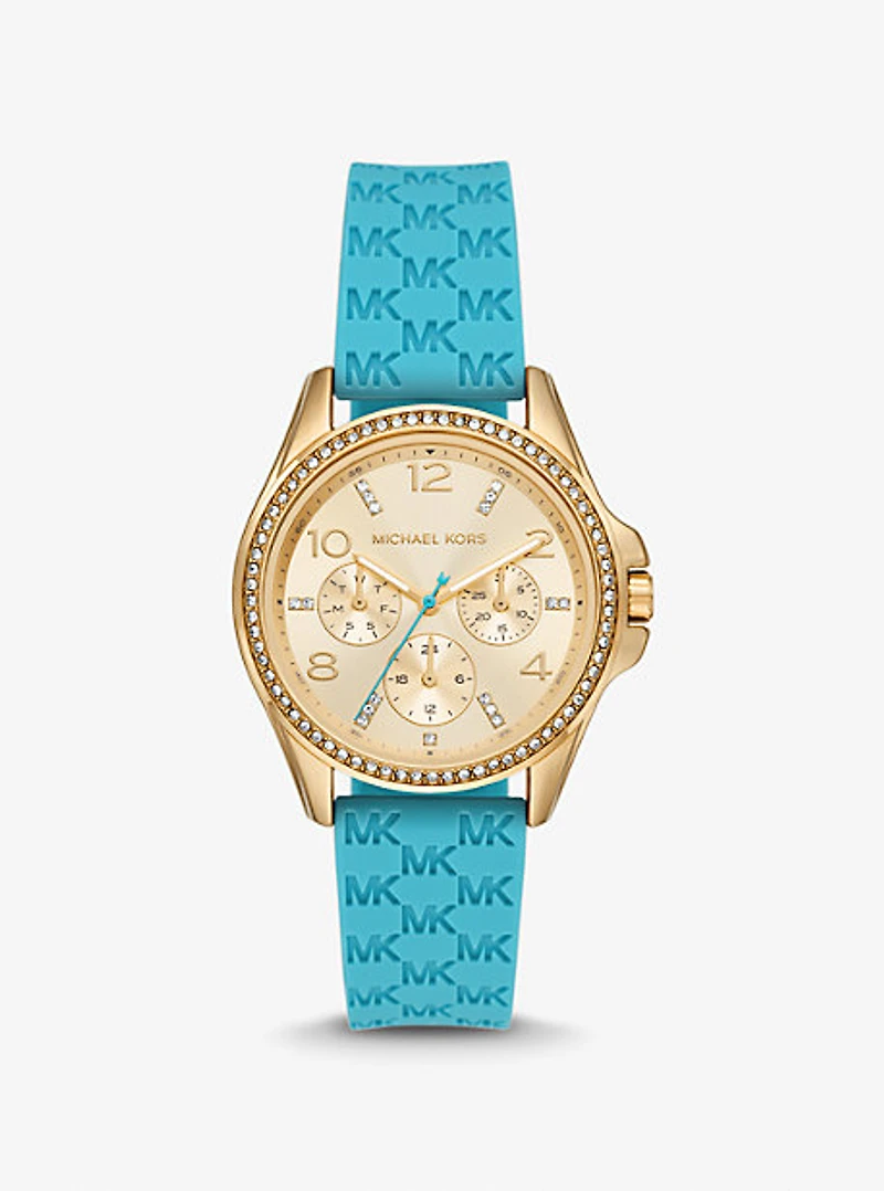 Mini Pilot Pavé Gold-Tone and Logo Silicone Watch