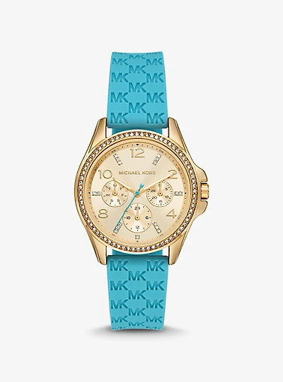 Mini Pilot Pavé Gold-Tone and Logo Silicone Watch