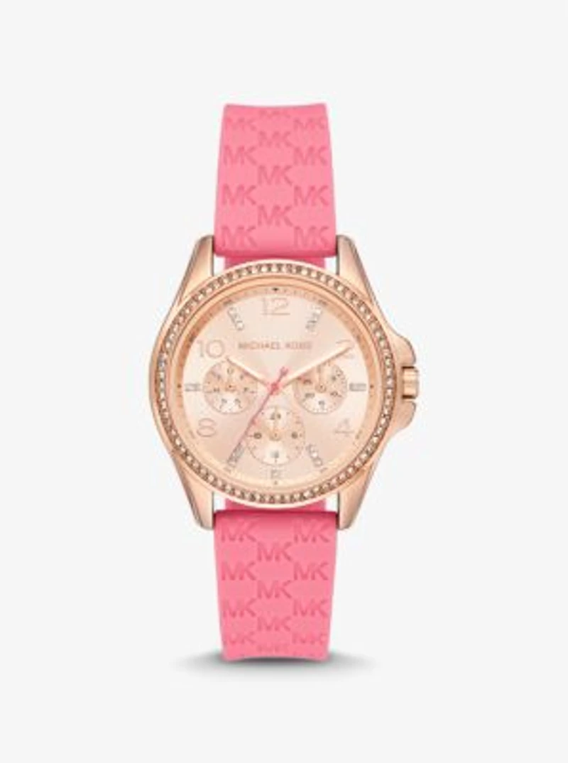 Mini Pilot Pavé Rose Gold-Tone and Logo Silicone Watch