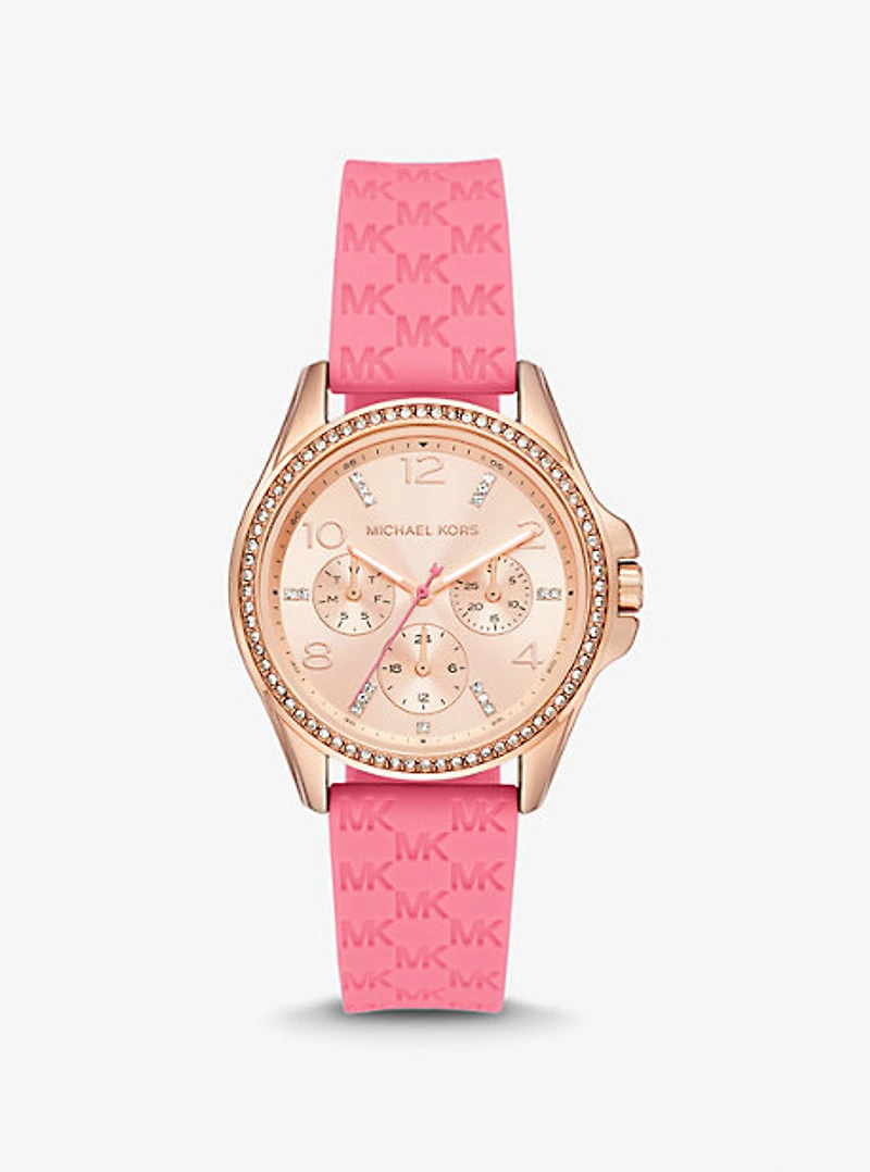 Mini Pilot Pavé Rose Gold-Tone and Logo Silicone Watch