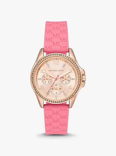 Mini Pilot Pavé Rose Gold-Tone and Logo Silicone Watch