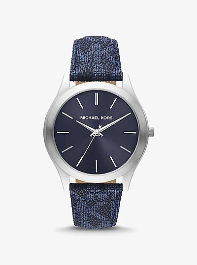 Oversized Slim Runway Logo and Silver-Tone Watch