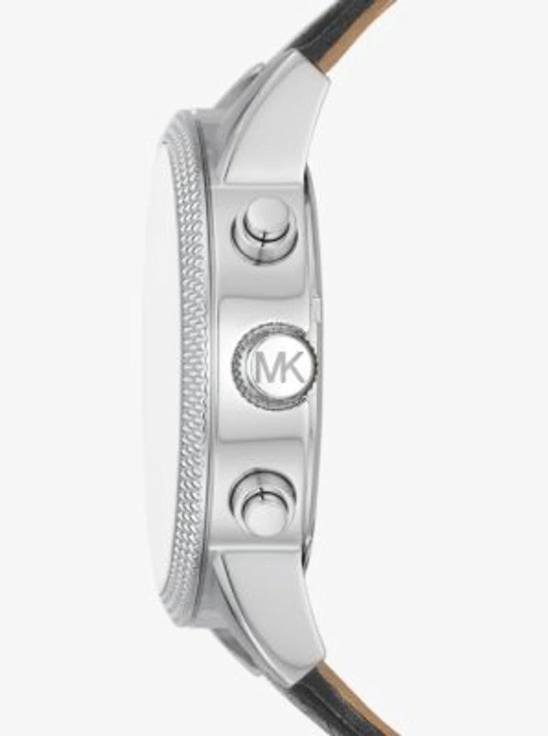 Montre Hutton surdimensionnée argentée à bracelet en cuir