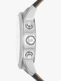 Montre Hutton surdimensionnée argentée à bracelet en cuir