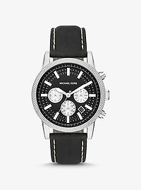 Montre Hutton surdimensionnée argentée à bracelet en cuir