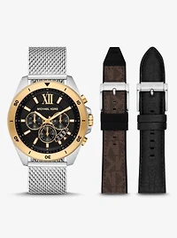 Oversized Brecken Two-Tone Mesh Watch Gift Set