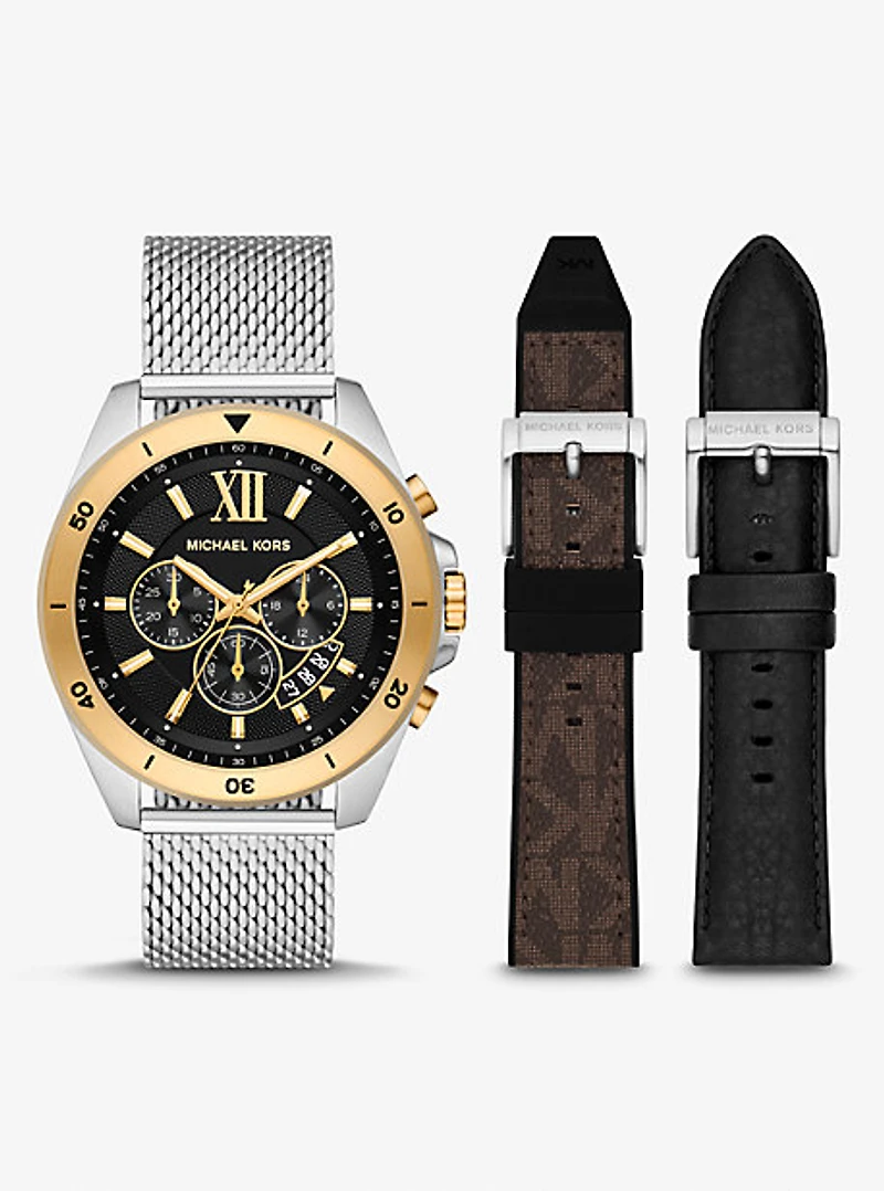 Oversized Brecken Two-Tone Mesh Watch Gift Set