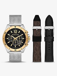 Oversized Brecken Two-Tone Mesh Watch Gift Set