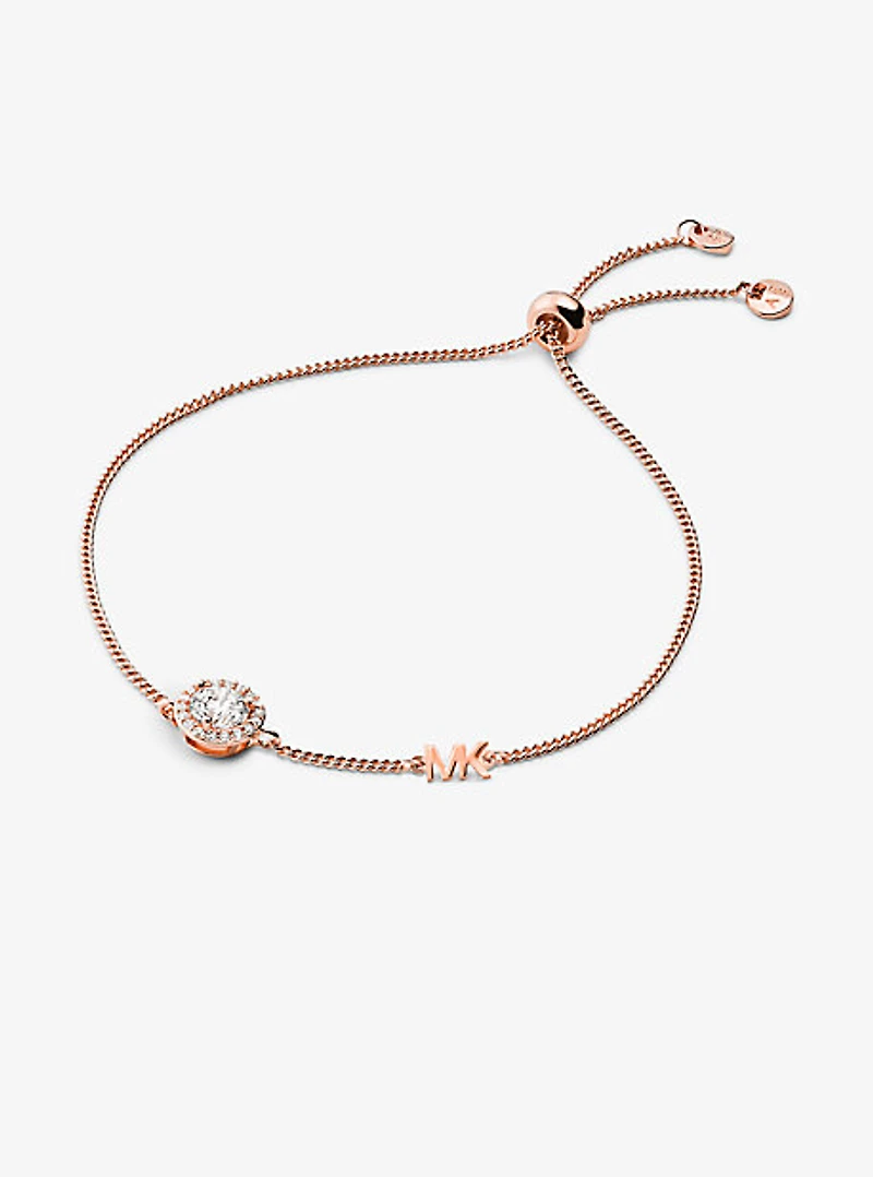 Precious Metal-Plated Sterling Silver Pavé Halo Slider Bracelet