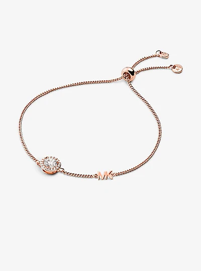 Precious Metal-Plated Sterling Silver Pavé Halo Slider Bracelet