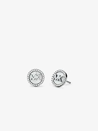 Clous doreilles en argent sterling à placage en métal précieux à logo et à pavé
