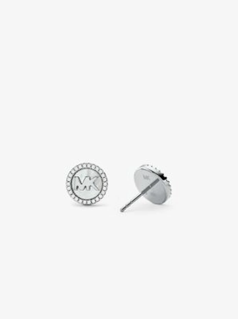 Clous doreilles en argent sterling à placage en métal précieux à logo et à pavé