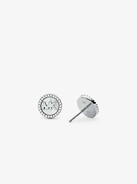 Clous doreilles en argent sterling à placage en métal précieux à logo et à pavé