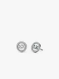 Precious Metal-Plated Sterling Silver Pavé Logo Stud Earrings
