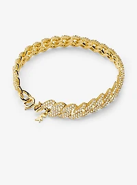Precious Metal-Plated Sterling Silver Pavé Curb Link Bracelet