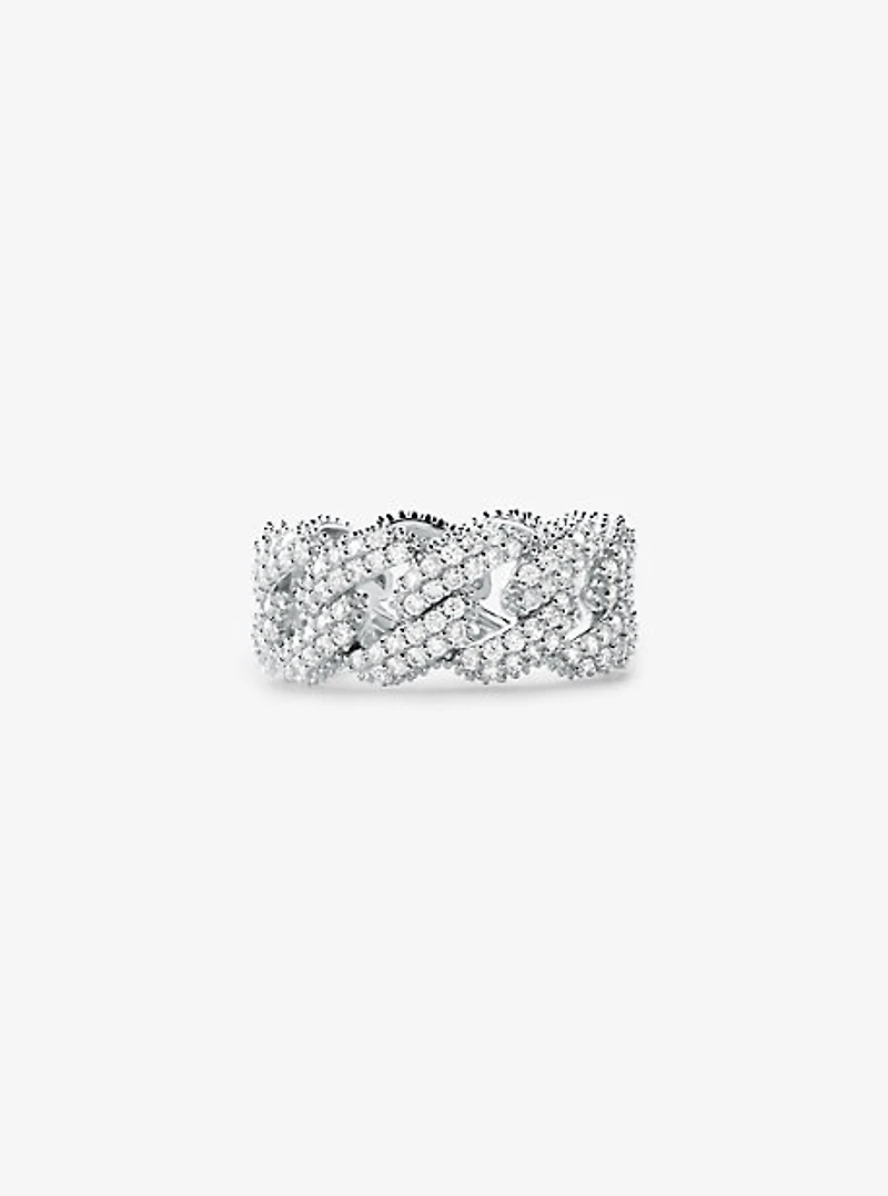 Bague en argent sterling à placage en métal précieux à maillons gourmette et à pavé
