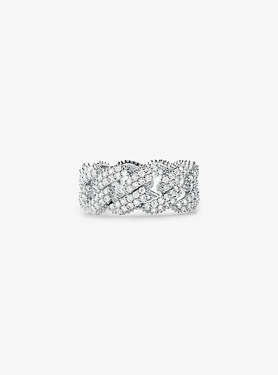 Bague en argent sterling à placage en métal précieux à maillons gourmette et à pavé