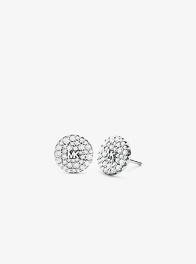 Precious Metal-Plated Sterling Silver Pavé Logo Stud Earrings