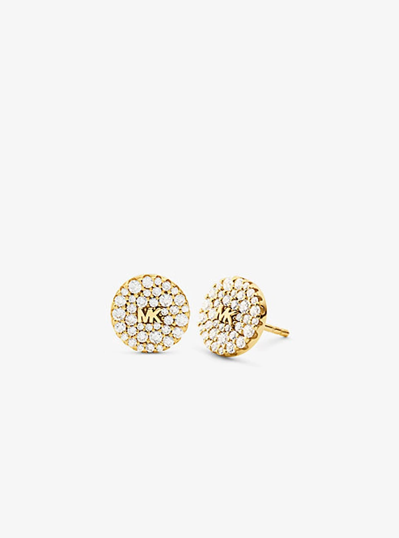 Clous doreilles en argent sterling à placage en métal précieux à logo et à pavé
