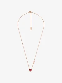 Collier en argent sterling à placage en or rose 14K à pendentif en forme de cœur à cristaux