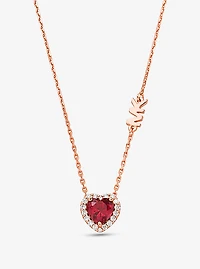 Collier en argent sterling à placage en or rose 14K à pendentif en forme de cœur à cristaux