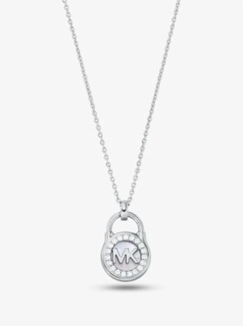 Collier en argent sterling à placage en métal précieux à pendentif en forme de cadenas à pavé