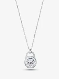 Collier en argent sterling à placage en métal précieux à pendentif en forme de cadenas à pavé