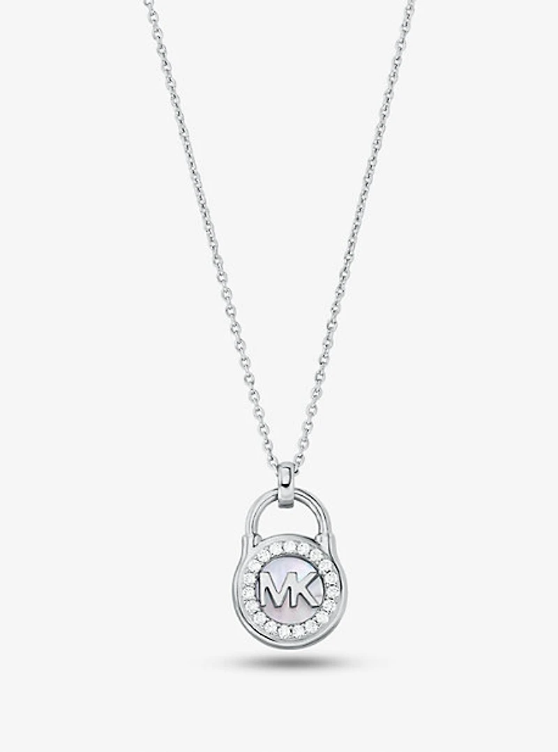 Collier en argent sterling à placage en métal précieux à pendentif en forme de cadenas à pavé