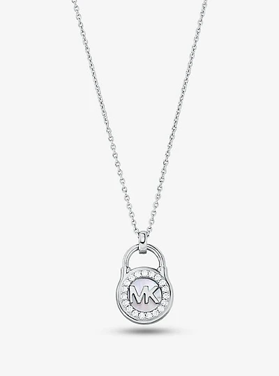 Precious Metal-Plated Sterling Silver Pavé Padlock Necklace