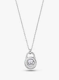 Collier en argent sterling à placage en métal précieux à pendentif en forme de cadenas à pavé