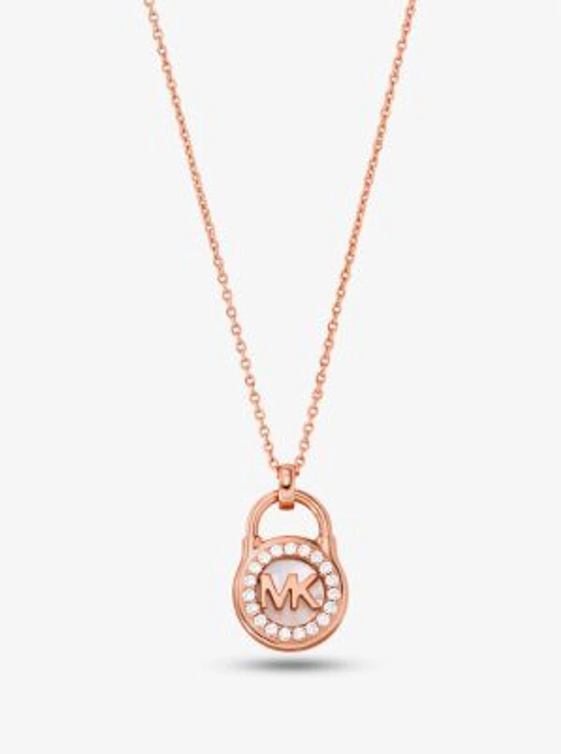 Collier en argent sterling à placage métal précieux pendentif forme de cadenas pavé