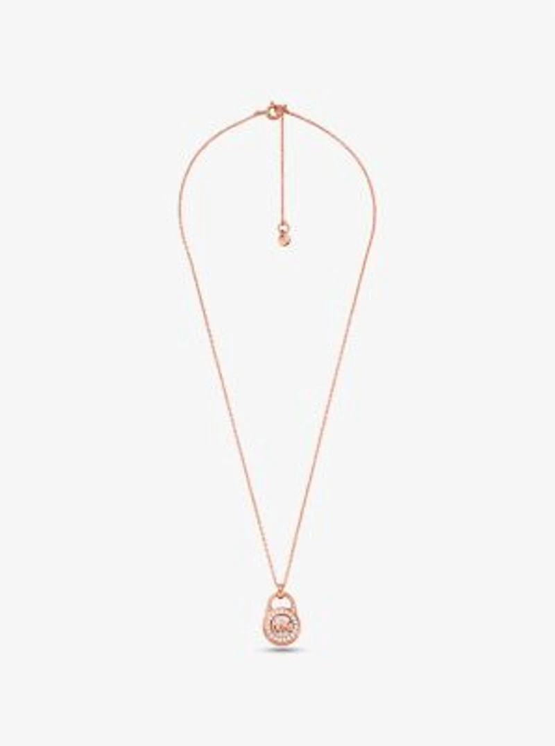 Collier en argent sterling à placage métal précieux pendentif forme de cadenas pavé