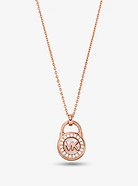 Collier en argent sterling à placage métal précieux pendentif forme de cadenas pavé