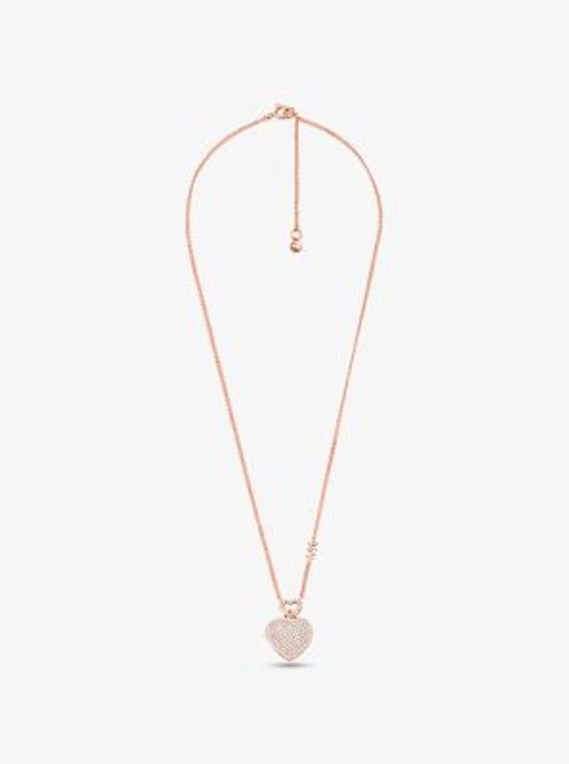 Collier en argent sterling à placage en métal précieux à médaillon en forme de cœur à pavé
