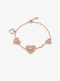 Bracelet en argent sterling à placage en or rose 14K à cœur et à pavé