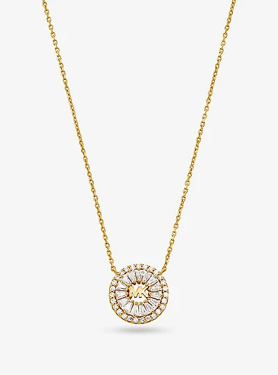 Precious Metal-Plated Sterling Silver Pavé Halo Necklace